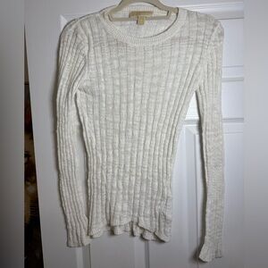 Michael Kors Cream Ribbed Crewneck Sweater